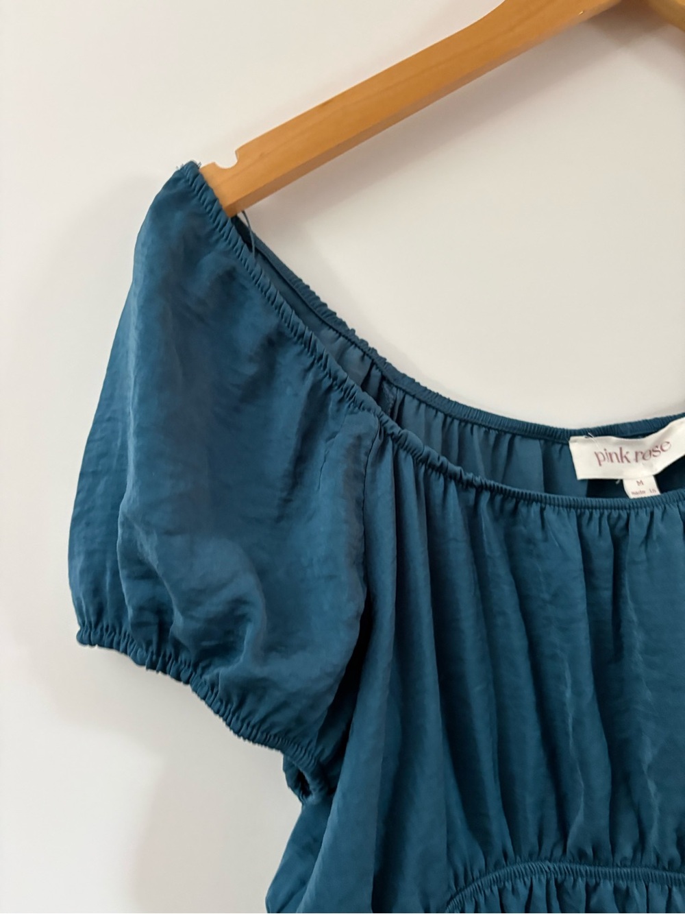 NWT Pink Rose Teal Peasant Baby Doll Shirt - Picture 2 of 7